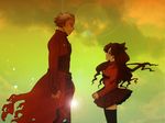  1girl archer bad_id bad_pixiv_id dark_skin dark_skinned_male fate/stay_night fate_(series) height_difference nobicco ribbon thighhighs toosaka_rin two_side_up zettai_ryouiki 