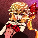  blonde_hair blood flandre_scarlet hat lingerie ponytail red_eyes side_ponytail solo tobi_(discharge_cycle) touhou underwear vampire 