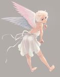  angel angel_wings back barefoot blonde_hair blue_eyes dress feet legs original short_hair simple_background smile solo weno wings 