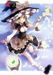  ba_gua blonde_hair braid foreshortening full_body hat katahira_masashi kirisame_marisa long_hair mini-hakkero smile solo touhou trigram wand witch_hat yellow_eyes yin_yang 