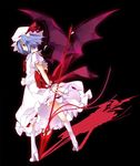  bad_id bad_pixiv_id blue_hair boots dress fingernails hat high_heels long_fingernails looking_back polearm red_eyes remilia_scarlet shirokitsune shoes short_hair solo spear spear_the_gungnir touhou weapon wings wrist_cuffs 