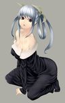  bare_shoulders blue_hair breasts brown_eyes cleavage covered_nipples dizzy guilty_gear long_hair medium_breasts solo toshi_makoto 