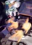  firing glowing glowing_eyes green_eyes gun gundam gundam_0080 gundam_alex mecha motion_blur no_humans pump_(pumpqmuq) upper_body weapon 