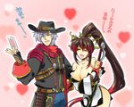  1girl breasts cleavage cowboy cowboy_hat cowboy_shot fingerless_gloves gloves harken_browning hat hpa_(foolish_factory) large_breasts nanbu_kaguya super_robot_wars super_robot_wars_og_saga_mugen_no_frontier translation_request western 