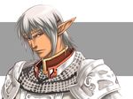  armor buront elf elvaan esaka final_fantasy final_fantasy_xi gauntlets male_focus pointy_ears silver_hair solo 
