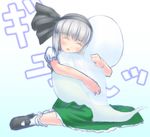  bad_id bad_pixiv_id black_hairband blush closed_eyes ghost hairband hug konpaku_youmu konpaku_youmu_(ghost) short_hair silver_hair solo touhou transparent tsukushi_sasa 