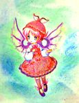  animal_ears bad_id bad_pixiv_id chibi colored_pencil_(medium) dress hat kneehighs long_sleeves mystia_lorelei open_mouth pink_hair purple_eyes shikimi_(pixiv) shoes socks solo touhou traditional_media winged_shoes wings 