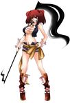  alternate_costume alternate_weapon aoshima breasts cleavage hair_bobbles hair_ornament large_breasts onozuka_komachi red_eyes red_hair scythe short_hair solo touhou two_side_up weapon 