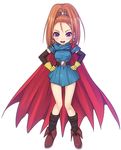  barbara belt boots cape dragon_quest dragon_quest_vi dress earrings elbow_gloves forehead gloves hands_on_hips high_ponytail jewelry long_hair mahito orange_hair ponytail purple_eyes smile solo 