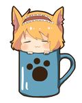  :3 =_= alice_margatroid animal_ears bad_id bad_pixiv_id blonde_hair blush cat_ears cup hairband in_container in_cup kemonomimi_mode minigirl mug short_hair simple_background solo tirisousu touhou 