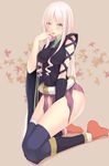  bad_id bad_pixiv_id blush breasts finger_to_mouth heterochromia japanese_clothes katanagatari kneeling leaf long_hair pink_hair red_eyes shokuyou_mogura silver_eyes solo thighhighs togame very_long_hair 