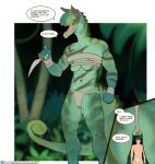 2_horns abelisaurid abs anthro anthro_focus asian_clothing big_breasts breasts bulge camel_toe carnotaurus chest_wraps clothing curled_tail dagger detailed_bulge dinosaur duo east_asian_clothing female female_anthro female_focus forest fundoshi genital_outline genitals green_body green_scales hand_wraps hi_res holding_dagger holding_melee_weapon holding_object holding_weapon horn human japanese_clothing jungle male male_human mammal melee_weapon muscular muscular_anthro muscular_female penis_outline plant prehistoric_species pubes quangdoann reptile saurischian scales scalie sharp_teeth solo_focus tail teeth theropod translucent translucent_clothing tree tribal underwear vulva weapon wraps