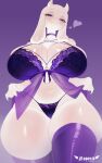  absurd_res anthro big_breasts blush bovid breasts caprine choker clothing confident eyelashes female footwear goat hi_res jewelry lace_lingerie lace_panties legwear lingerie mammal mayunie necklace panties purple_clothing purple_eyes purple_lingerie sensual small_waist smile socks soft-thighs solo stockings thick_thighs toriel toriel_(undertale) undertale_(series) underwear white_body 