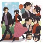  ! 1boy 1girl absurdres balloon black_hair black_jacket black_pants blue_eyes blue_sky brown_hair bush closed_eyes collared_shirt couple dating disneyland eren_yeager flower full_body hair_between_eyes hetero highres holding holding_balloon holding_hands holding_ice_cream_cone ice_cream_cone jacket long_skirt long_sleeves looking_at_another mikasa_ackerman minnie_mouse_ears multiple_views open_clothes open_jacket pants pantyhose pink_skirt purple_sweater red_scarf reifuji scarf shingeki_no_kyojin shirt shirt_under_sweater shoes short_hair skirt sky smile sneakers spoken_exclamation_mark sweater tongue tongue_out upper_body walking white_shirt 