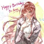  1girl ;d absurdres bang_dream! bang_dream!_it's_mygo!!!!! black_jacket character_name chihaya_anon chinese_commentary commentary_request dated fang grey_eyes happy_birthday highres inward_v jacket long_hair long_sidelocks long_sleeves looking_at_viewer notice_lines one_eye_closed open_clothes open_jacket open_mouth red_eyes shirt sidelocks smile solo upper_body v variant_set very_long_hair white_shirt wu_fuzuoyong 