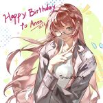  1girl ;d absurdres bang_dream! bang_dream!_it's_mygo!!!!! black-framed_eyewear black_jacket character_name chihaya_anon chinese_commentary commentary_request dated fang grey_eyes happy_birthday highres inward_v jacket long_hair long_sidelocks long_sleeves looking_at_viewer notice_lines one_eye_closed open_clothes open_jacket open_mouth pince-nez red_eyes semi-rimless_eyewear shirt sidelocks smile solo under-rim_eyewear upper_body v variant_set very_long_hair white_shirt wu_fuzuoyong 
