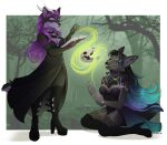 2025 anthro biped black_boots black_clothing black_footwear black_high_heels boots bottomwear breasts canid canine chaiteakitten claws clothed clothed_anthro clothed_female clothing digital_drawing_(artwork) digital_media_(artwork) duo female fingers footwear front_view fully_clothed fully_clothed_anthro fully_clothed_female fur hair hi_res high_heeled_boots high_heels horn kneeling legwear mammal platform_footwear platform_heels shoes standing tail teeth thigh_boots thigh_highs topwear