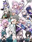  1boy 6+girls animal_ears bare_shoulders black_jacket blue_eyes blush breasts bronya_rand castorice_(honkai:_star_rail) cleavage collarbone cyrene_(demiurge)_(honkai:_star_rail) cyrene_(honkai:_star_rail) dress earrings feixiao_(honkai:_star_rail) firefly_(honkai:_star_rail) flower fox_ears fu_xuan_(honkai:_star_rail) glasses green_hair grey_eyes grey_hair hair_flower hair_ornament halo hat herta_(honkai:_star_rail) highres honkai:_star_rail honkai_(series) jacket jewelry kulojawa large_breasts licking_lips long_hair march_7th_(honkai:_star_rail) medium_breasts medium_hair multiple_girls open_clothes open_jacket pink_hair pointy_ears ponytail purple_hair robin_(honkai:_star_rail) ruan_mei_(honkai:_star_rail) seele_(honkai:_star_rail) shirt silver_wolf_(honkai:_star_rail) sleeveless smile the_herta_(honkai:_star_rail) tongue tongue_out white_dress white_shirt witch_hat yellow_eyes yukong_(honkai:_star_rail) 