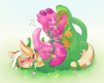 2018 anthro barefoot bdsm bioluminescence blue_eyes blush bodily_fluids bondage bound crying devious_grin duo eyebrows feet female flower glowing grass kangaroo kemotobi kobold laugh macropod male male/female mammal mango_(kemotobi) marsupial nude nudist open_mouth outside plant scalie simple_background smile story story_in_description tabia_(kemotobi) tears tears_of_pleasure teeth tickle_tourture tickling tongue tribal vines