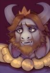  2015 asgore_dreemurr beard boss_monster bovid caprine crown facial_hair fangs horn lilaira long_ears mammal simple_background solo undertale video_games 