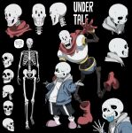  animated_skeleton black_background bone boots clothing english_text footwear gloves jacket japanese_text papyrus_(undertale) sans_(undertale) scarf simple_background skeleton slippers text tongue undead undertale video_games zaemon 