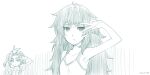  2girls ahoge chibi chibi_inset dated flat_chest highres hiyajou_maho long_hair looking_at_viewer menomorute messy_hair monochrome monogatari_(series) multiple_girls ononoki_yotsugi science_adventure sketch steins;gate steins;gate_0 tagme tank_top thick_eyebrows twintails v very_long_hair 