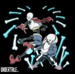  animated_skeleton black_background bone boots clothing english_text footwear gloves jacket papyrus_(undertale) sans_(undertale) scarf simple_background skeleton slippers text undead undertale video_games zaemon 