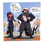 2025 abs anthro autumn autumn_leaves bby_dont_hurt_me big_breasts boots border bottomwear breasts canid canine clothed clothed_anthro clothed_female clothing coat crossed_arms dialogue duo english_text eyebrow_through_hair eyebrows eyes_closed female fish footwear fox fur hair havoc_(bby_don't_hurt_me) hi_res humanoid_pointy_ears inugatami leaf looking_at_another magenta_hair mammal marine midriff muscular muscular_female name_in_dialogue navel non-mammal_breasts non-mammal_hair octavix orange_body orange_fur pants pointy_ears scarf shaking shark shark_tail shivering shoes sidecut speech_bubble text topwear translucent translucent_hair under_boob white_border white_hair wind