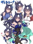  animal_ears asymmetrical_clothes asymmetrical_jacket black_corset black_pantyhose black_skirt blue_dress blue_eyes blue_hair blue_shirt blush breasts bridal_veil casual closed_mouth commentary_request corset dress ear_covers gym_shirt hair_between_eyes heart highres horse_ears horse_girl horse_tail jacket jewelry long_hair looking_at_viewer mole mole_under_eye necklace open_mouth pantyhose pearl_necklace peperoncino-sama red_jacket shirt single_ear_cover skirt smile sweat tail tracen_training_uniform track_jacket umamusume veil verxina_(casual)_(umamusume) verxina_(le_beau_sommet)_(umamusume) verxina_(umamusume) white_veil 