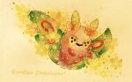  absurdres animal_focus blush bow closed_mouth commentary_request dustox english_text flower full_body highres no_humans orange_bow painting_(medium) pokemon pokemon_(creature) solo traditional_media watercolor_(medium) yellow_eyes yellow_flower yukichi_0611 