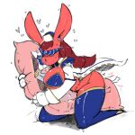 1:1 2018 anthro blush blush_lines bodily_fluids cape clothing colored darkhatboy digital_drawing_(artwork) digital_media_(artwork) eliza_(averyshadydolphin) female grinding hair hat headgear headwear heart_symbol hypnosis hypnotic_visor lagomorph legwear mammal masturbation mind_control pillow pillow_humping red_body red_hair solo stockings sweat swimwear two-piece_swimsuit unavailable_at_source visor