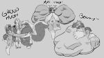  16:9 4k absurd_res anthro belly belly_on_ground big_belly big_hands cheek_bulge countershade_torso countershading domestic_cat eye_through_hair eyes_closed felid feline felis female fluffy fluffy_tail giraffe giraffid group hair hand_in_mouth haplorhine hi_res hug huge_belly huge_cheeks hybrid hyena lying macaque male mammal markings mephitid monkey monochrome multi_ear multiple_prey nommsalotl old_world_monkey on_front one_eye_obstructed one_leg_up poofy_hair primate raised_leg skunk spots squeezing stretched_cheeks stretchy tail translucent translucent_hair vore wide_hips widescreen 