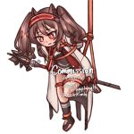  1girl angelina_(arknights) animal_ears arknights arms_behind_head artist_name bdsm between_thighs black_shoes black_socks blush bondage bound bound_ankles bound_arms bound_legs brown_hair coat commentary commission crying crying_with_eyes_open deformed earpiece english_commentary english_text fox_ears fox_girl full_body hairband highres jacket kneehighs leg_up long_hair looking_at_viewer lycenaire999 multicolored_hairband open_clothes open_coat open_jacket orange_eyes red_hairband red_jacket red_rope rope shibari shibari_over_clothes shoes simple_background sneakers socks solo staff streaming_tears striped_clothes striped_hairband tears twintails two-tone_hairband watermark white_background white_coat 