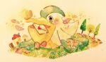  bird black_eyes bow bowtie bug butterfly commentary_request envelope full_body house no_humans painting_(medium) pelipper petals pokemon pokemon_(creature) solo traditional_media tree watercolor_(medium) yukichi_0611 