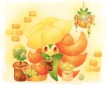  berry_(pokemon) brown_eyes closed_mouth commentary_request full_body gossifleur hanging_plant no_humans oddish oran_berry painting_(medium) plant pokemon pokemon_(creature) potted_plant smile traditional_media watercolor_(medium) yukichi_0611 
