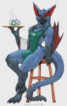 2025 absurd_res anthro apron apron_only bedroom_eyes biped black_body black_claws black_pawpads black_sclera capcom claws clothing coffee_mug colored digital_drawing_(artwork) digital_media_(artwork) digitigrade dreycothewyrm erection erection_under_apron erection_under_clothing finger_claws flying_wyvern fur furniture grey_body grey_fur hi_res holding_object looking_at_viewer male male_anthro membrane_(anatomy) membranous_wings monster_hunter multicolored_body muscular muscular_anthro muscular_arms muscular_male muscular_thighs nargacuga narrowed_eyes pawpads paws red_body red_fur seductive shaded sitting smile smiling_at_viewer solo stool tail toe_claws winged_arms wings yellow_eyes