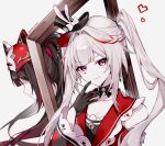  2girls black_gloves black_hair black_hat breasts commentary_request dual_persona empty_picture_frame fox_mask gloves hat heart highres honkai:_star_rail honkai_(series) long_hair looking_at_viewer mask mask_on_head multiple_girls nirako_mona picture_frame purple_eyes red_shirt shirt small_breasts smile sparkle_(honkai:_star_rail) sparxie_(honkai:_star_rail) top_hat twintails upper_body very_long_hair white_hair 