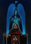 2026 anthro brown_clothing clothing colored colored_sketch duo fantasy female hi_res hood_up human male mammal purplebirdman religious_clothing religious_symbol robe scenery size_difference sketch