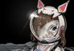  1girl 4others alien brown_hair commentary english_commentary evil_neuro-sama from_side hair_between_eyes helmet highres liquain moon multiple_others outdoors red_eyes reflection space space_helmet spacesuit two_side_up upper_body vedal_ai virtual_youtuber 