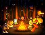  ._. armarouge armor artist_name black_sclera bright_pupils campfire closed_mouth colored_sclera commentary crossed_arms crossed_legs ditto dwebble eevee english_commentary espurr fangs fire flaming_eye flashlight floating food forest gastly gengar glowing glowing_eyes grass grin hair_over_one_eye haunter highres holding holding_flashlight holding_stick log long_nose marshmallow morgrem nature night one-eyed open_mouth outdoors patrat piplup pointy_nose pokemon pokemon_(creature) pokemon_focus rayman_limbs red_eyes roasted_marshmallow signature sitting smile stick teeth thecalendork transformed_ditto tree trevenant tyrunt umbreon v-shaped_eyes watermark white_pupils 