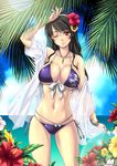 ashigara_(kancolle) bikini cleavage ishihara_masumi kantai_collection open_shirt see_through swimsuits 