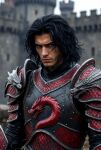  1boy ai-generated armor atmosphere blurry bokeh breastplate castle cinematic coiled collar dark depth depth_of_field design detailed dragon dramatic emblem expression exterior facial_hair fantasy field focus foggy frown gauntlets gloves goatee highly intricate lighting mature_female medieval metallic moody motif non-web_source ornate patterns pauldrons photorealistic realistic rim scheme serious setting sharp shoulder shoulder_armor solo stubble style themed viewer 