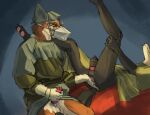 age_difference anal anal_fingering animal_genitalia anthro anthro_on_anthro balls blue_background canid canine canine_genitalia canis clothing coyote doctor duo elderly_anthro elderly_male erection fingering genitals gloves gown handwear hi_res kaltag1925 knot knotted_penis latex latex_clothing latex_gloves latex_handwear legs_up lying male male/male male_anthro mammal mask masturbation medical medical_gloves medical_instrument on_back patient patient_gown penile penile_masturbation penis scientific_instrument simple_background sitting surgical_mask unprofessional_behavior wolf