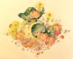  absurdres animal_focus bird blush closed_eyes commentary_request flower highres honchkrow no_humans painting_(medium) petals pink_flower pokemon pokemon_(creature) traditional_media watercolor_(medium) yukichi_0611 