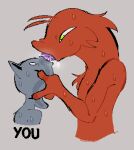 2026 ahoge ambiguous_gender anon anthro bodily_fluids deep_throat digital_drawing_(artwork) digital_media_(artwork) duo english_description fur green_eyes grey_body hair hhbrother hhbrother_(sona) hi_res long_tongue looking_up_at_another male neck_bulge oral oral_penetration orange_body orange_fur penetration purple_tongue saliva saliva_on_face saliva_on_tongue sweat sweatdrop tongue tongue_penetration