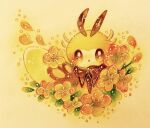  bright_pupils commentary_request flower highres no_humans open_mouth orange_flower painting_(medium) pokemon pokemon_(creature) ribombee solo traditional_media watercolor_(medium) white_background white_pupils yukichi_0611 