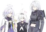  3girls ak-15_(girls'_frontline) black_choker black_eyes black_hairband blue_archive braid breasts choker colored_inner_hair commentary girls'_frontline hair_over_one_eye hairband halo height_difference highres large_breasts lemonisblue long_hair long_sleeves mornye_(wuthering_waves) multicolored_hair multiple_girls pink_hair plana_(blue_archive) red_eyes school_uniform serafuku simple_background single_braid symbol-only_commentary trait_connection upper_body very_long_hair white_background white_hair wuthering_waves 