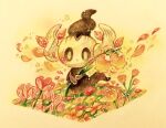  blush commentary_request flower flower_request full_body holding holding_flower looking_at_viewer no_humans orange_flower painting_(medium) phantump pink_flower pokemon pokemon_(creature) sandersonia_(flower) solo traditional_media watercolor_(medium) white_eyes yukichi_0611 