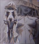  1girl blackberreh-art blue_nipples body_markings breasts collarbone colored_nipples completely_nude covered_eyes full_body gills highres lips monster_girl navel nipples nude original parted_lips pussy small_breasts 