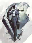  1boy absurdres androgynous arm_at_side ascot bird bird_on_hand black_bow black_capelet black_eyes black_feathers black_flower black_gem black_hat black_jacket black_pants black_shoes black_suit black_veil border bow briefcase brooch capelet cloud cloudy_sky coffin collared_shirt colored_eyelashes commentary_request crossed_bangs crow dress_pants dress_shoes empty_eyes falling_feathers feathers flower full_body gem gloves grass hair_between_eyes hand_up hat hat_feather hat_flower highres holding holding_briefcase irregular_border jacket jewelry kkkkirkir light_rays lily_(flower) long_sleeves looking_at_viewer male_focus mountain one_eye_covered open_clothes open_jacket orchid original outside_border pants parted_lips pillbox_hat pleated_pants plume rose shirt shoes sky smile solo standing suit veil veil_over_one_eye white_ascot white_border white_eyelashes white_flower white_gloves white_hair white_lily white_rose white_shirt zoom_layer 